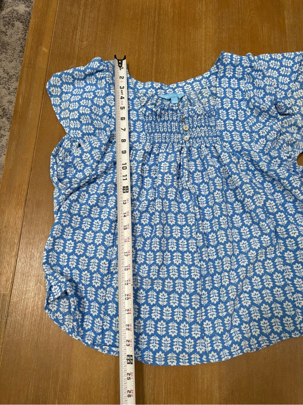 Draper James Blue & White Smocked Flutter-Sleeve Blouse - Picture 10 of 10